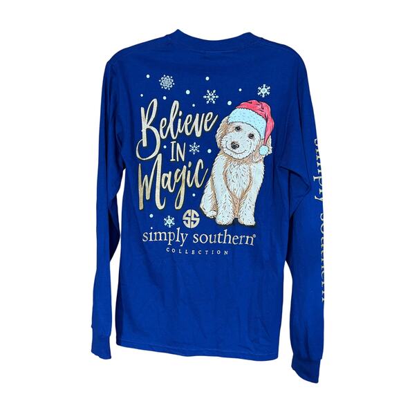 Simply Southern Women’s Small Tall T-Shirt – Blue- Christmas Dog Graphic – NWT - Picture 2 of 7
